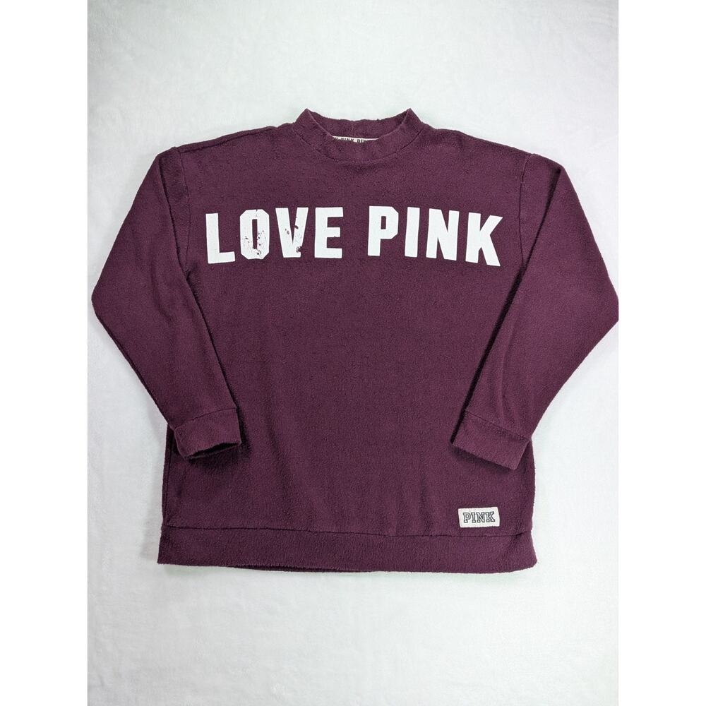 PINK by Victoria's Secret Women’s Medium Maroon Terry Cloth Pullover Sweatshirt